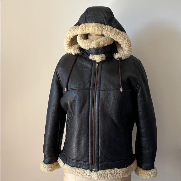 Vintage Shearling Sheepskin Leather Aviator Bomber Jacket - Picture 12 of 17